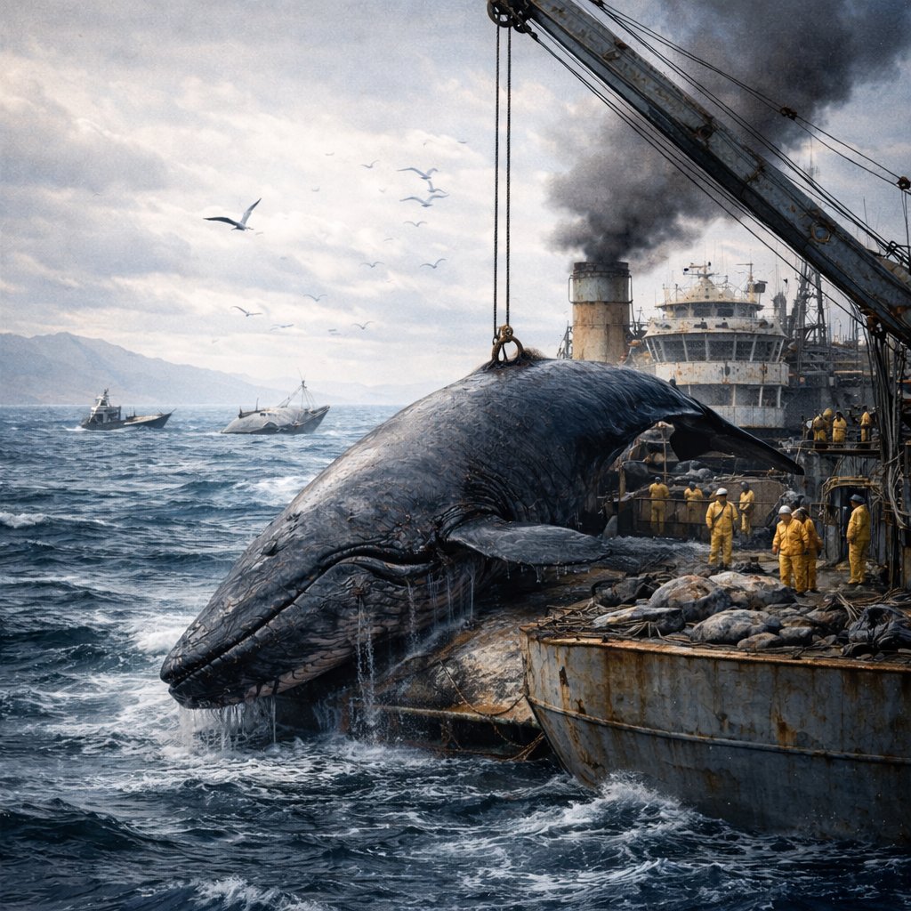 What is industrial whaling in marine ecosystems?