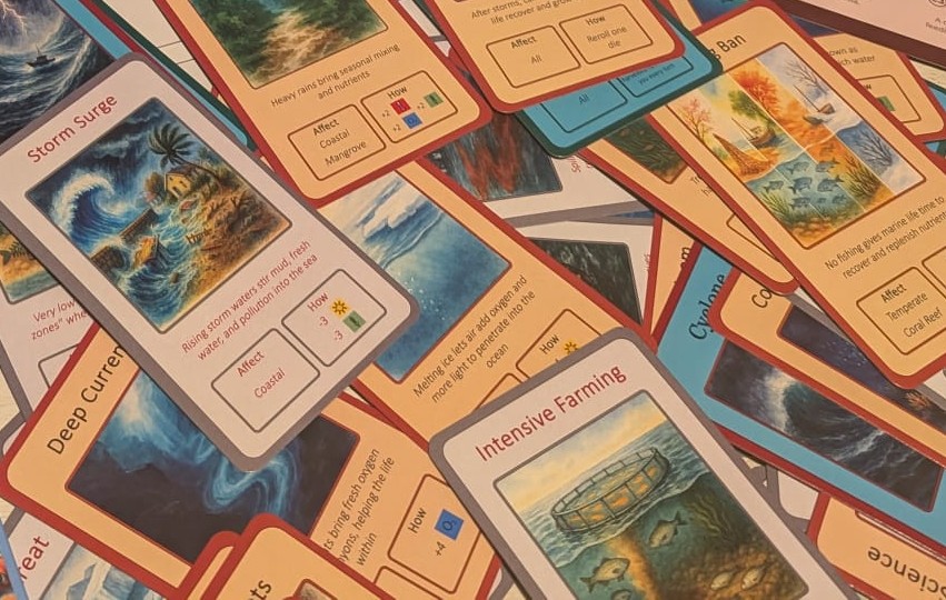 A selection of illustrated Blue Biome marine ecosystem cards
