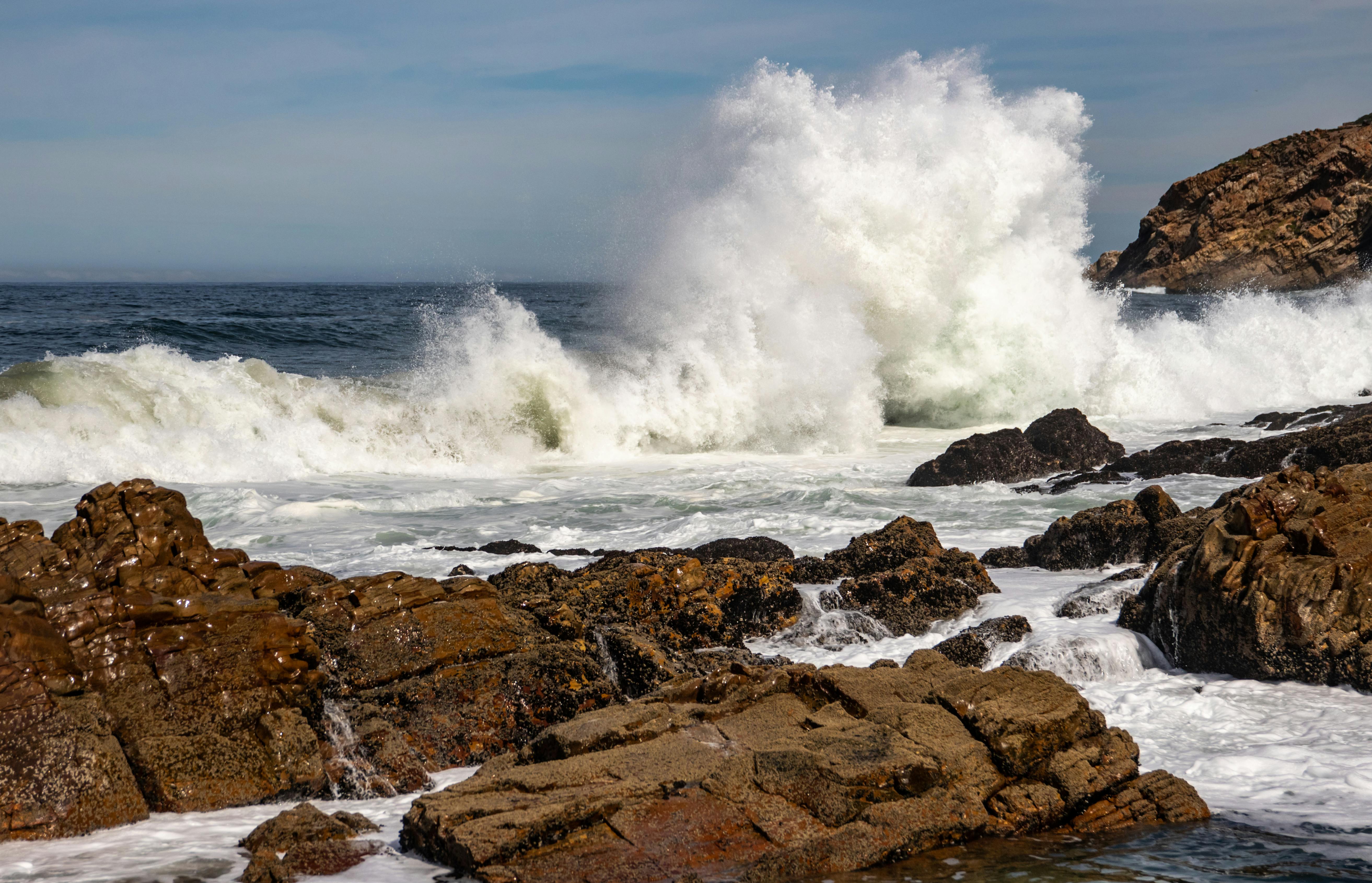 Waves Crashing on Rocky Shore